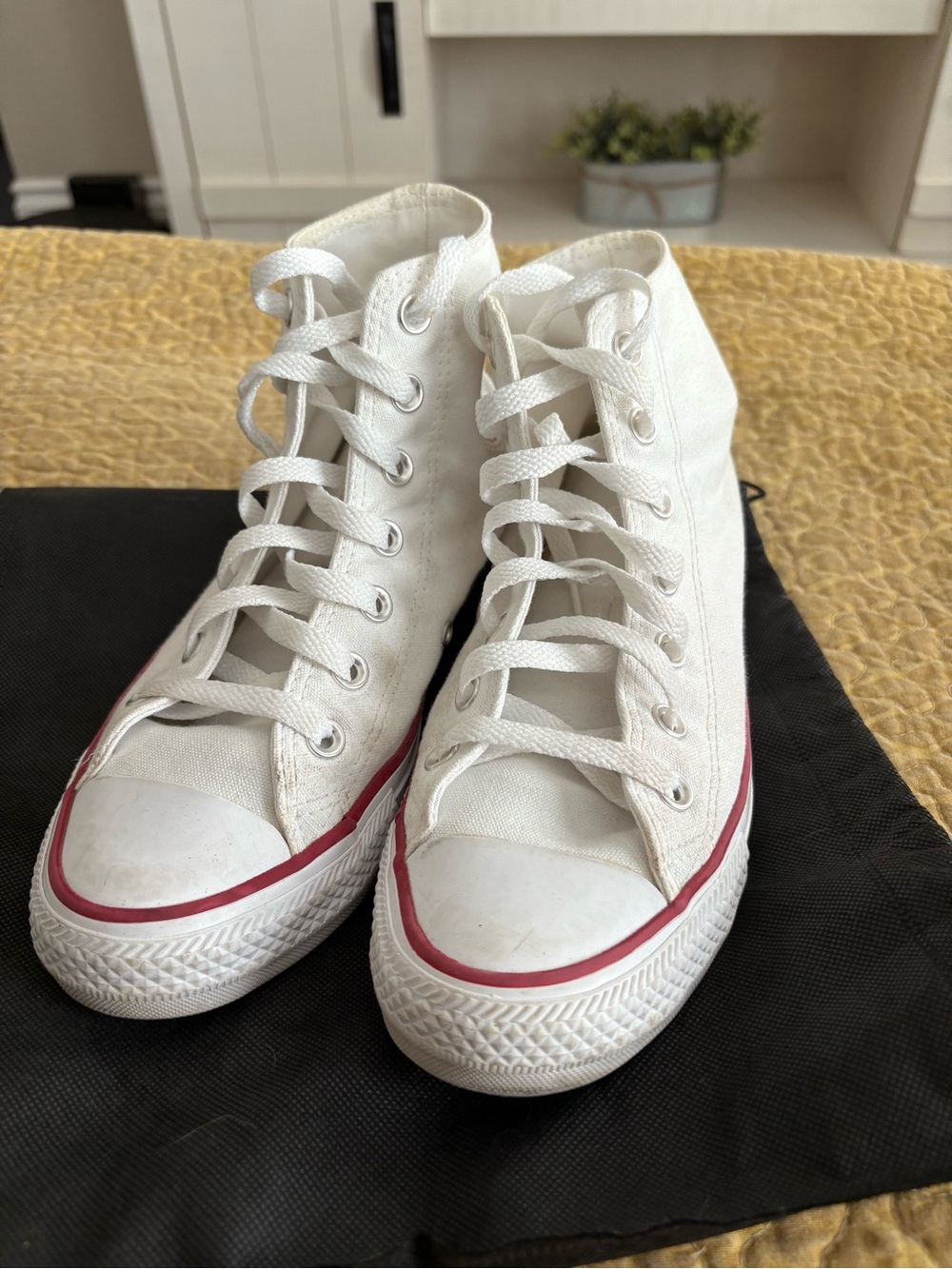 Converse White High-Top Sneakers with Red Stripe